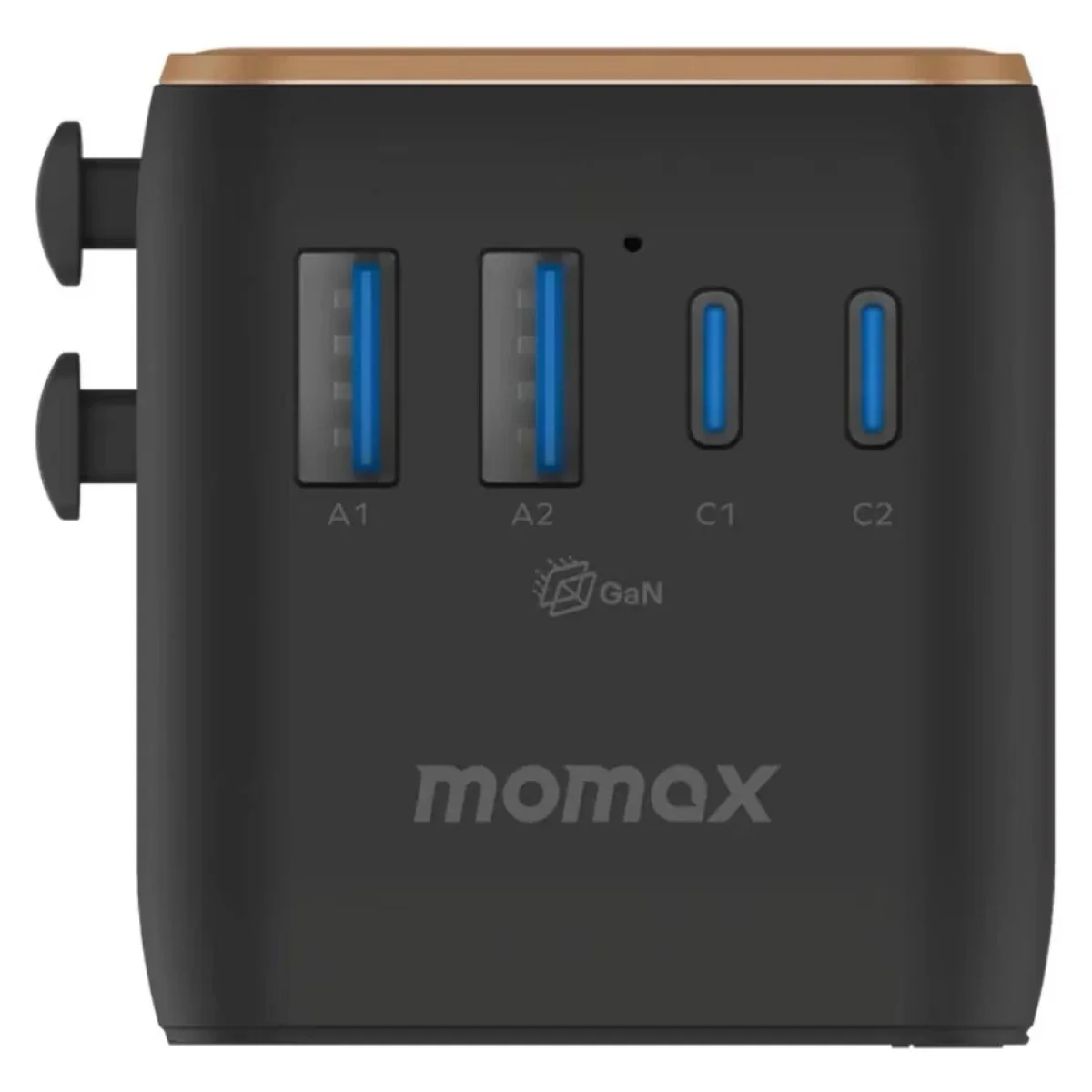 MOMAX 1-World² 70W 5-Port Mini Universal GaN Travel Charger with Dual AC, Desert Titanium - Thumbnail 3