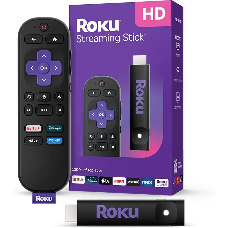 جهاز بث Roku Streamer 3840S2 HD للتلفزيون مع ريموت صوتي، رام 512MB وتخزين 512MB وقنوات مباشرة مجانية