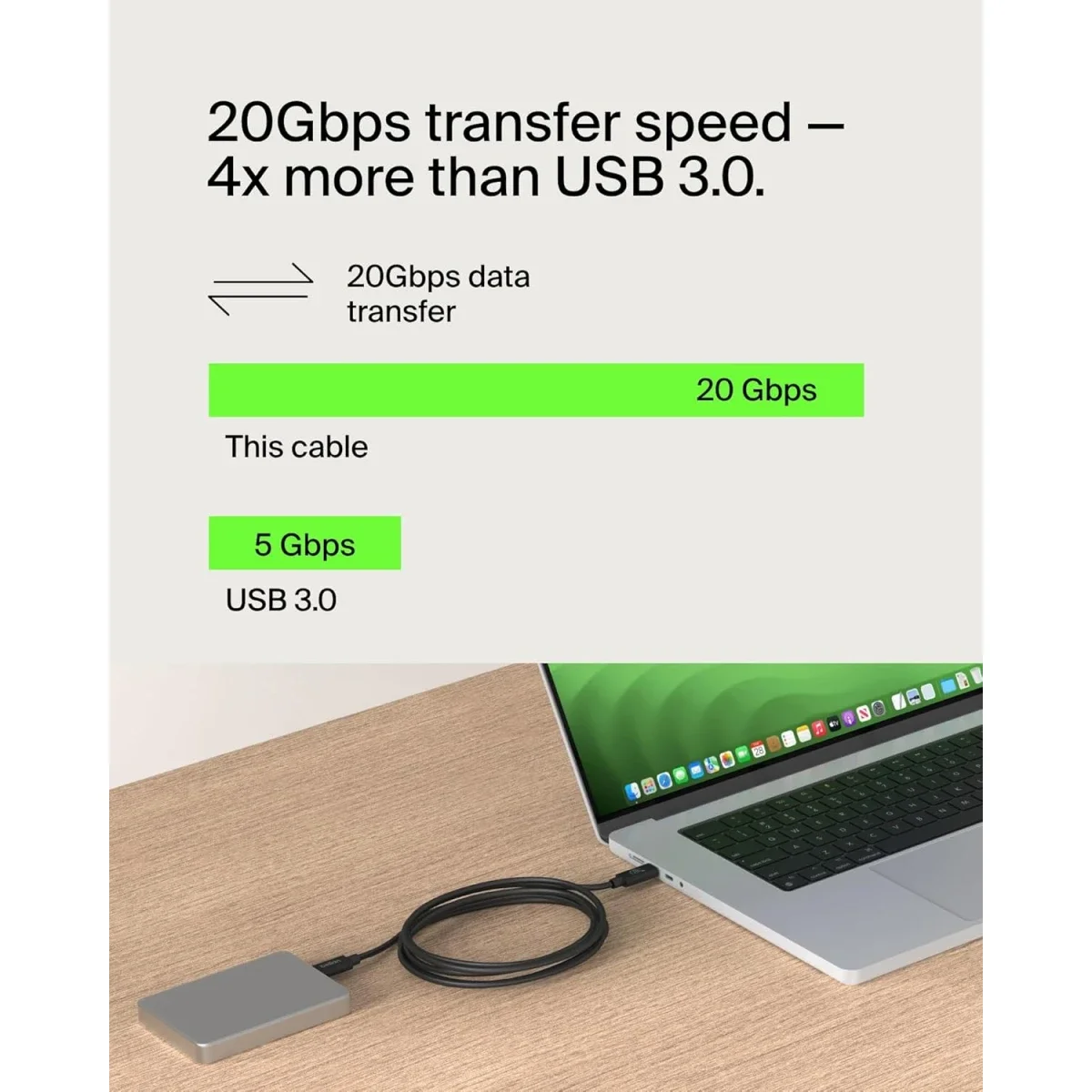 Belkin Connect USB4 USB-C to USB-C Cable 4ft/1.2M 240W 20Gbps Black - Image 4