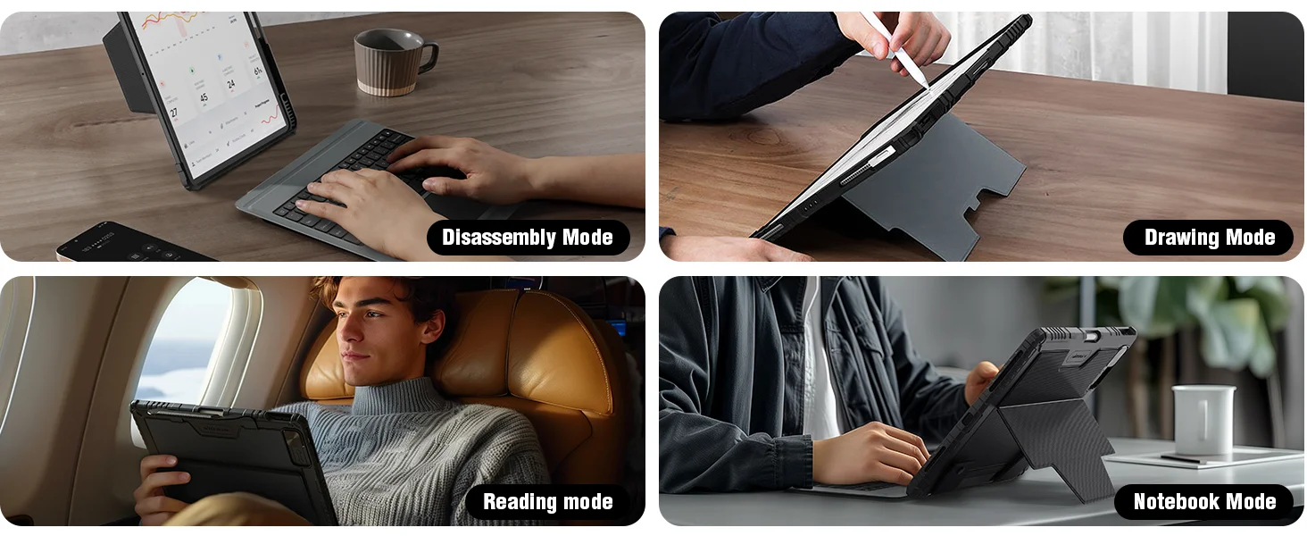 جراب Nillkin iPad Pro 11 إنش M4 مع لوحة مفاتيح عربية/إنجليزية بإضاءة خلفية ولوحة تتبع - أسود - Thumbnail 18