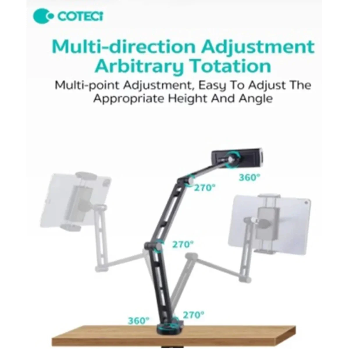 Coteci SD-57 Aluminum Alloy Multi-Angle Telescopic Tablet Stand - Black - Thumbnail 4