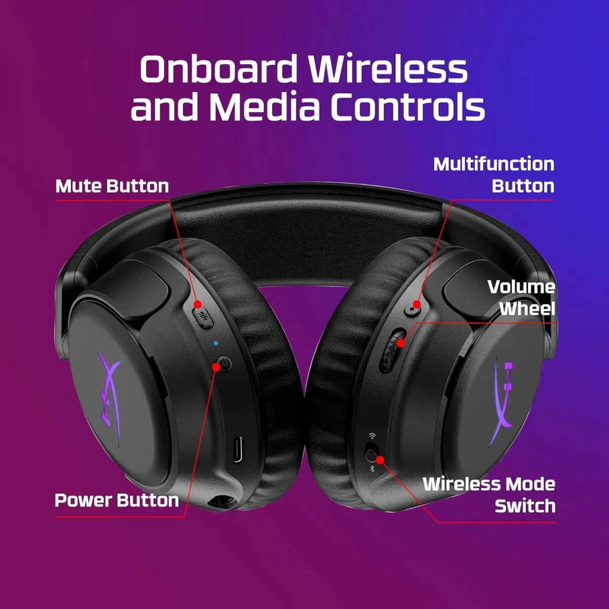 HyperX Cloud Flight 2 Wireless Gaming Headset with RGB Lighting, 2.4GHz & Bluetooth - White - Thumbnail 4
