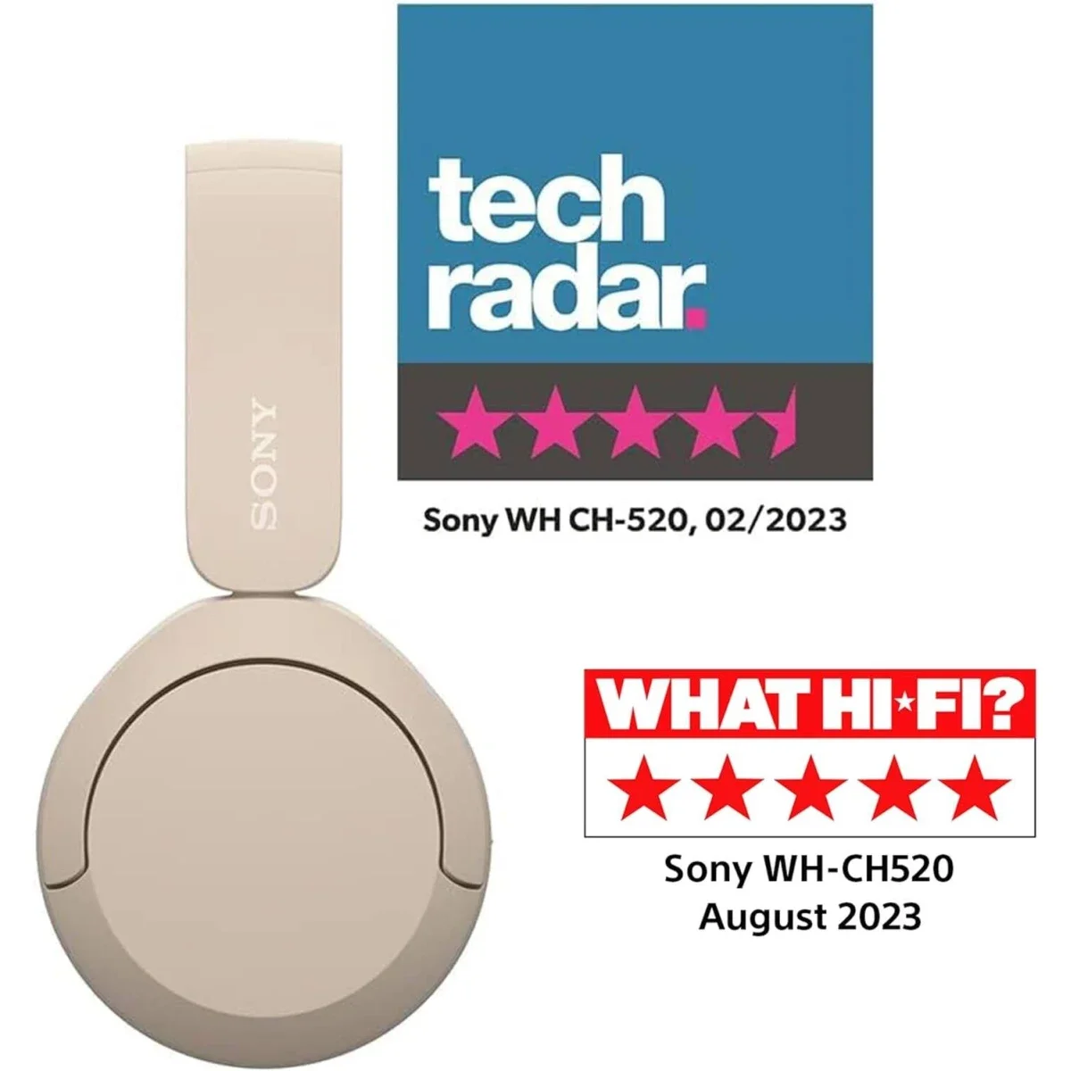 سماعات رأس لاسلكية Sony WH-CH520 بتقنية Bluetooth 5.2، بيج، حتى 40 ساعة - Image 5