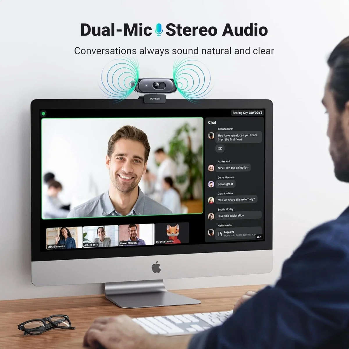 Ugreen 35626 2K Webcam with Full HD 1080p 60fps, Autofocus, Dual Mics & Privacy Cover - Thumbnail 4