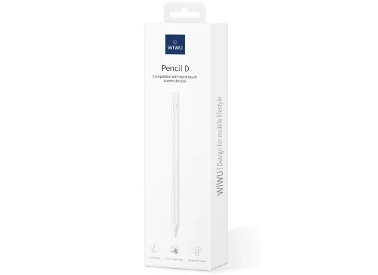 قلم ذكي WIWU Pencil D عالمي 2 في 1 بحساسية الإمالة والضغط، أبيض - Image 6