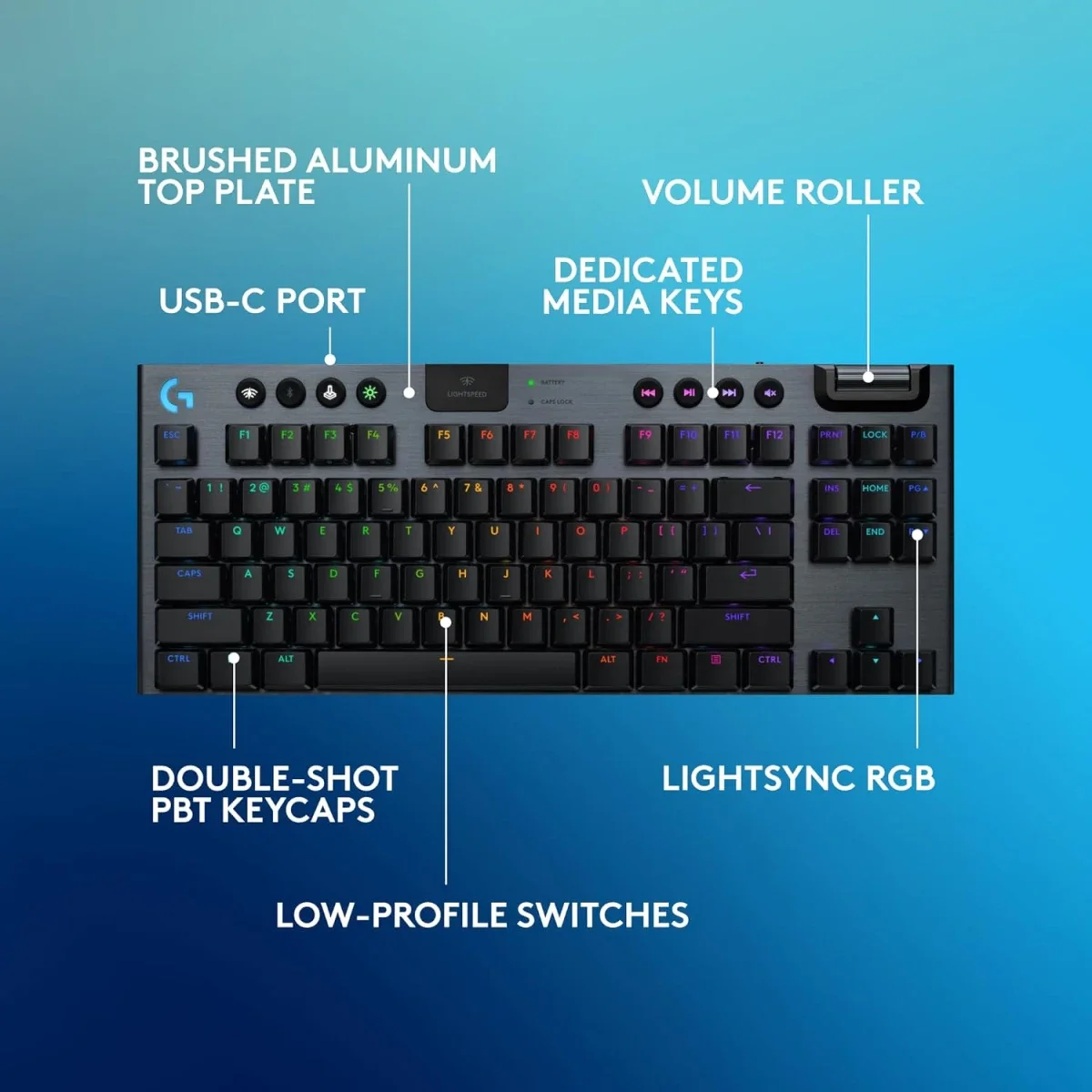 لوحة مفاتيح ألعاب Logitech G915 X LIGHTSPEED TKL ميكانيكية لاسلكية بمفاتيح GL Clicky لون أسود - Thumbnail 8
