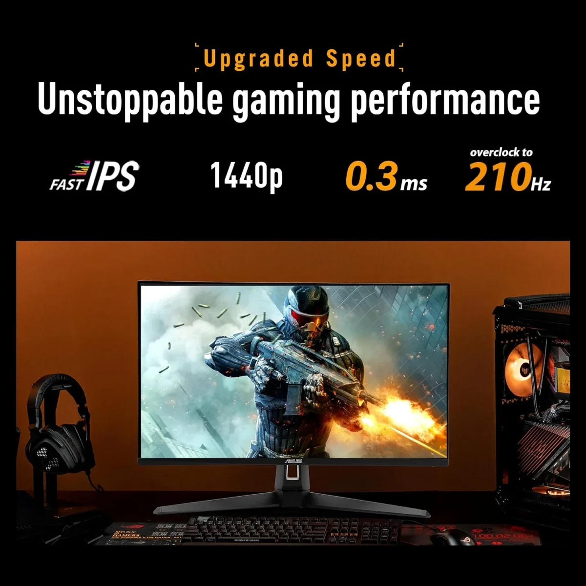 شاشة ألعاب Asus TUF Gaming VG27AQ5A مقاس 27 إنش Fast IPS QHD، 210Hz، 0.3ms، HDR10 - Thumbnail 3