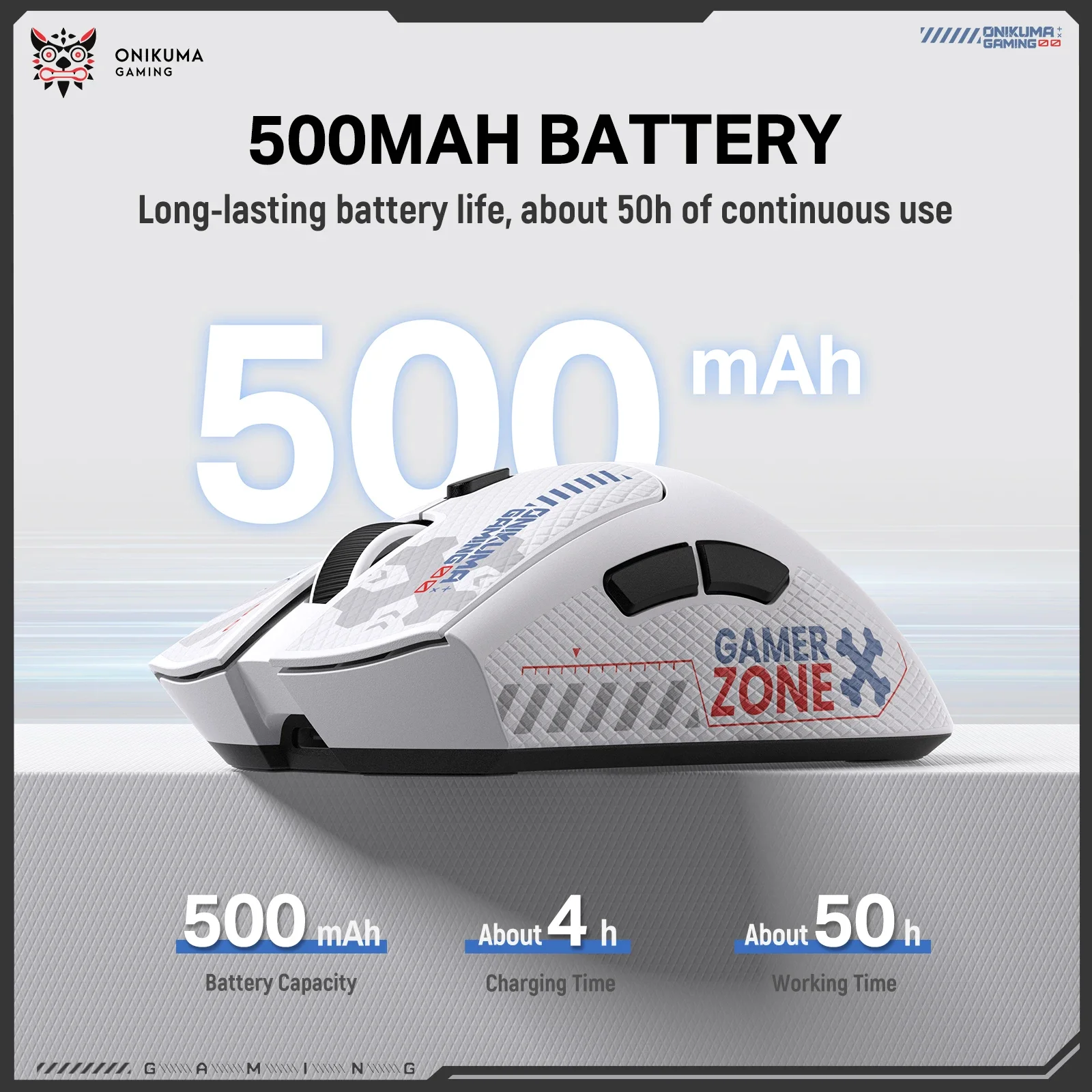 ONIKUMA DM01 Tri-Mode Wireless Gaming Mouse, 12800 DPI, White - Image 9