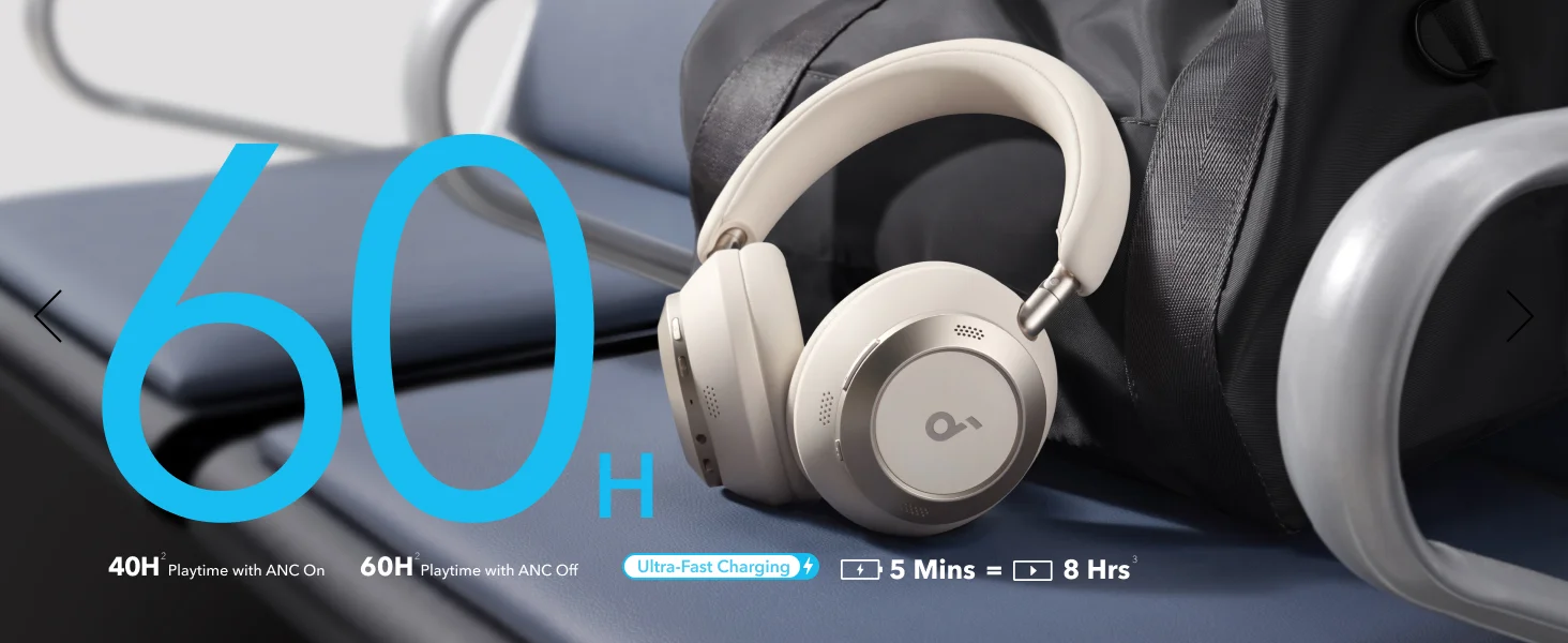 Anker Soundcore Space One Pro Wireless ANC Headphones with Case, 60H Playback - White - Thumbnail 12