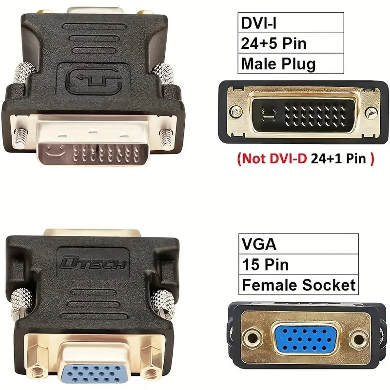 محول (Adapter) لتوصيل شاشة من نوع VGA القديم بمنفذ من نوع DVI-I (24+5) الحديث في الكمبيوتر أو كرت الشاشة - Thumbnail 2