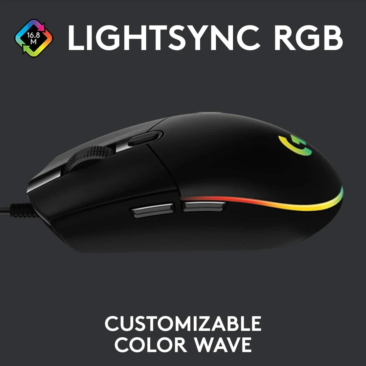 ماوس ألعاب Logitech G203 سلكي بدقة 8,000 DPI وإضاءة LIGHTSYNC RGB، أسود - Thumbnail 3