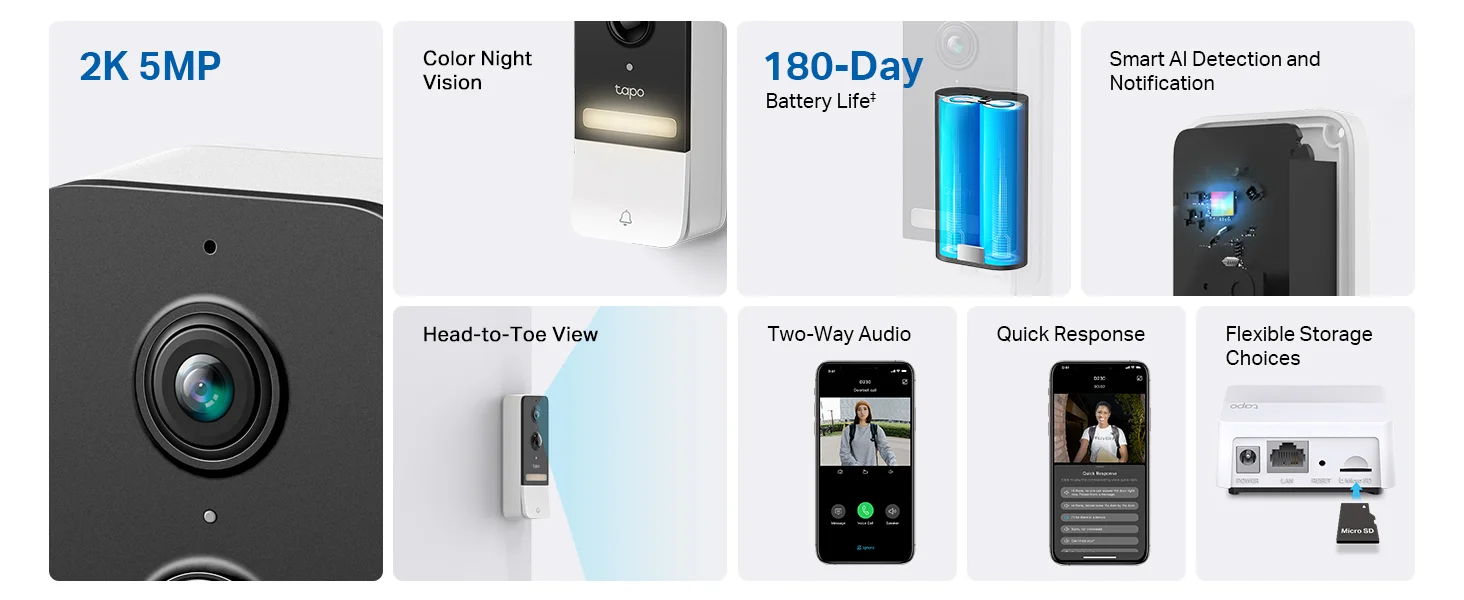 كاميرا جرس باب ذكية TP-LINK Tapo D230S1 مع جرس، 2K+ 5MP - Thumbnail 13