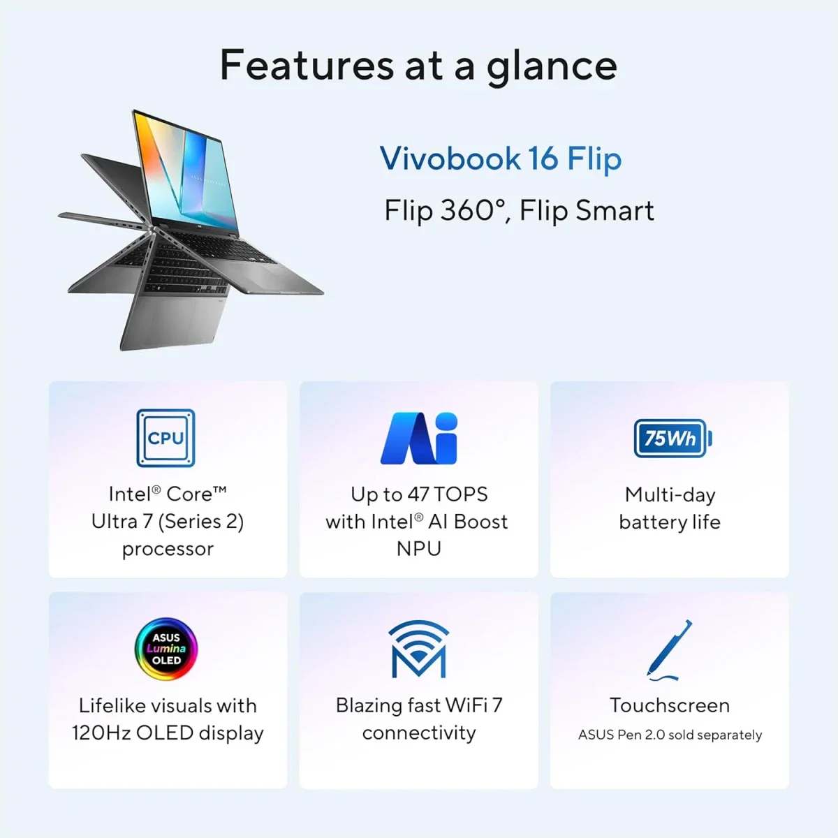 Asus Vivobook 16 Flip TP3607SH 16-inch OLED 3K 120Hz Touch Laptop Core Ultra 7 256V RTX 5050 - Image 2