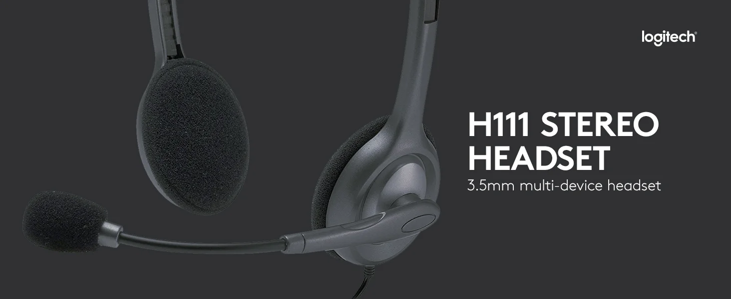 Logitech H111 Wired Stereo Headset with Noise-Cancelling Microphone, 3.5mm, Black - Thumbnail 3