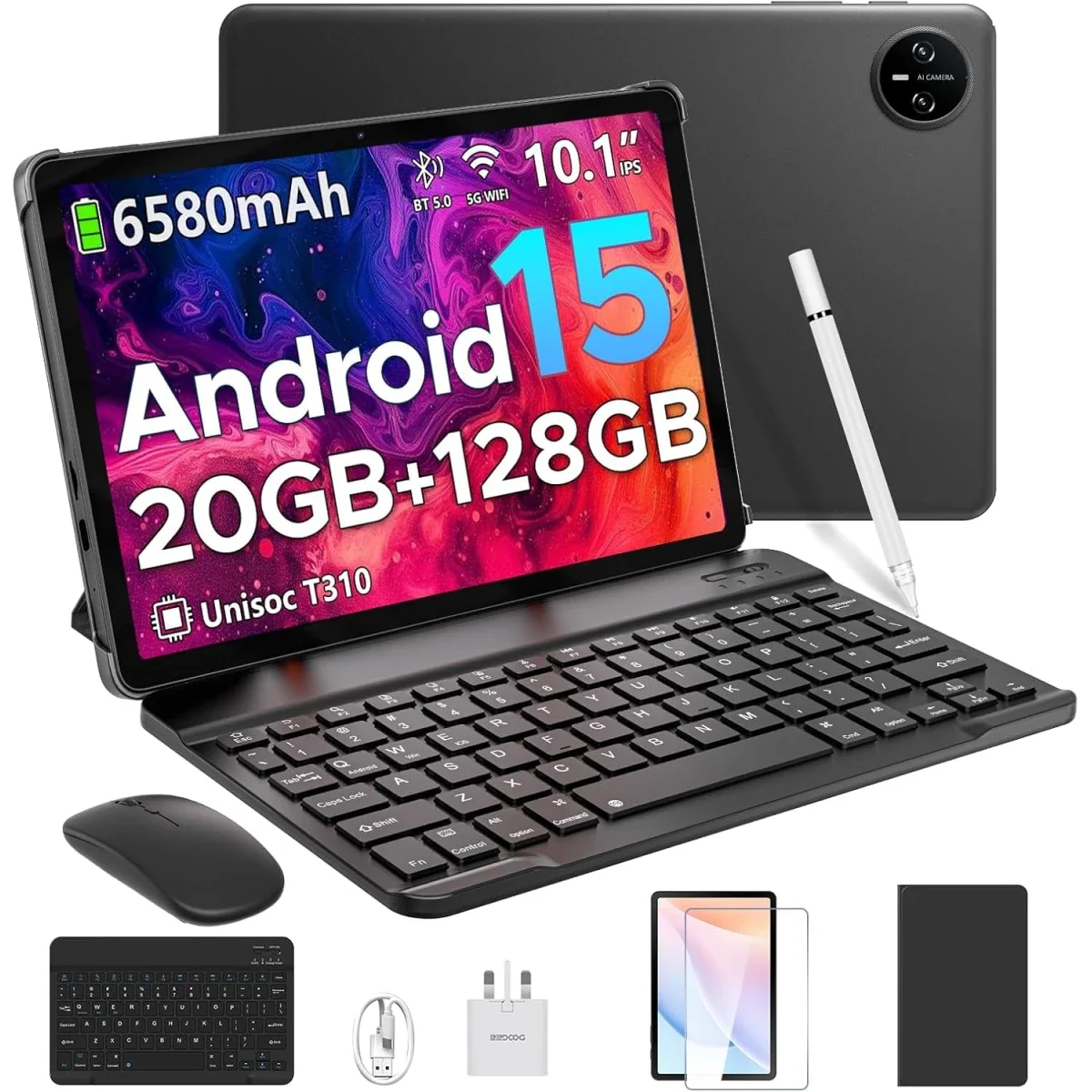 DOOGEE Tab A9 Pro VIB Edition 2025 10.1-inch Wi-Fi Tablet, 128GB, 4GB + 16GB Shared Memory, Black Bundle