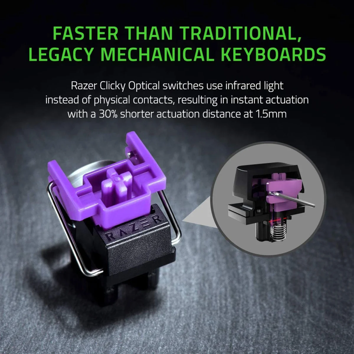 Razer Huntsman Mini 60% Gaming Keyboard with Clicky Purple Optical Switches - Mercury - Thumbnail 2