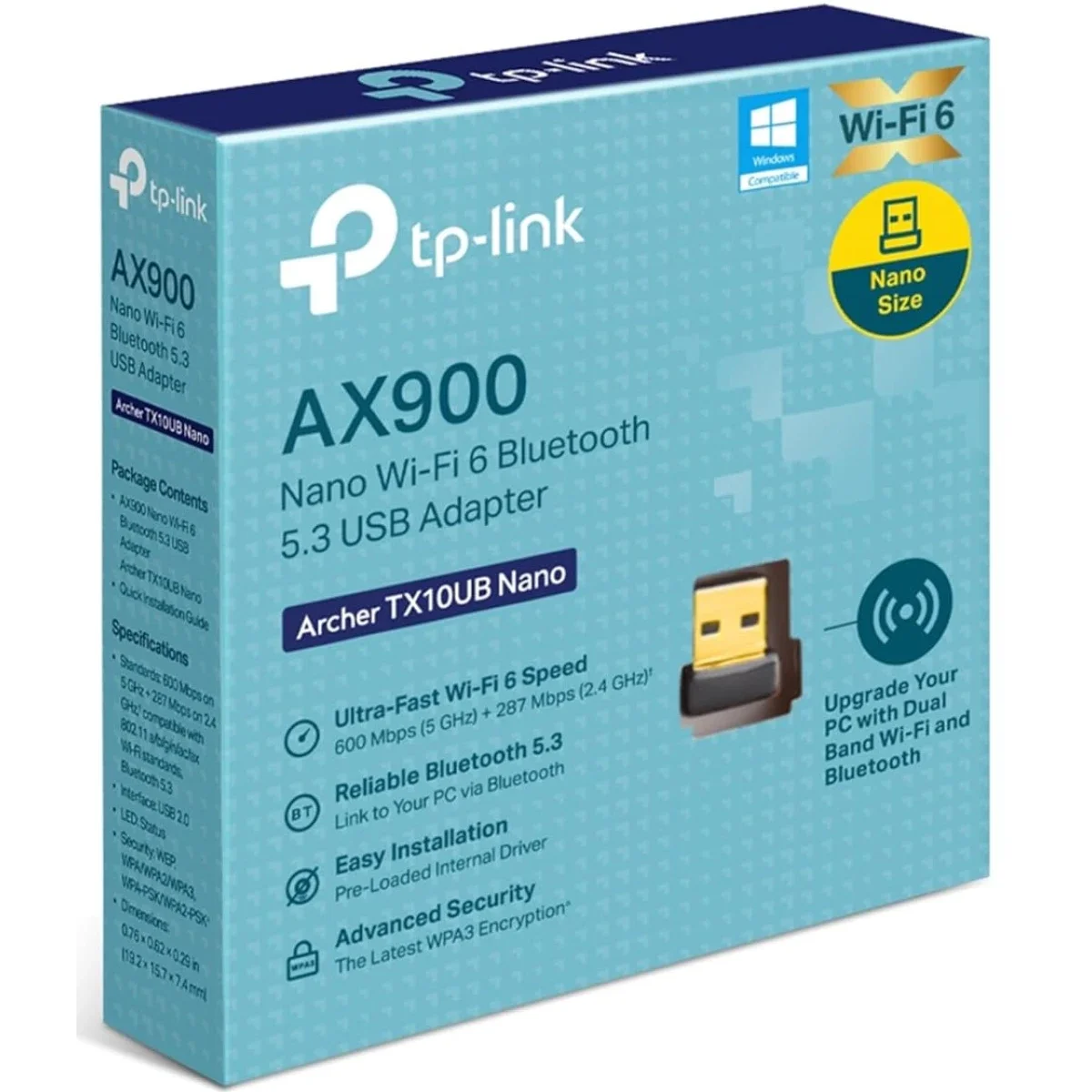 TP-LINK Archer TX10UB Nano AX900 Wi-Fi 6 Bluetooth 5.3 USB Adapter 900 Mbps Dual Band USB 2.0