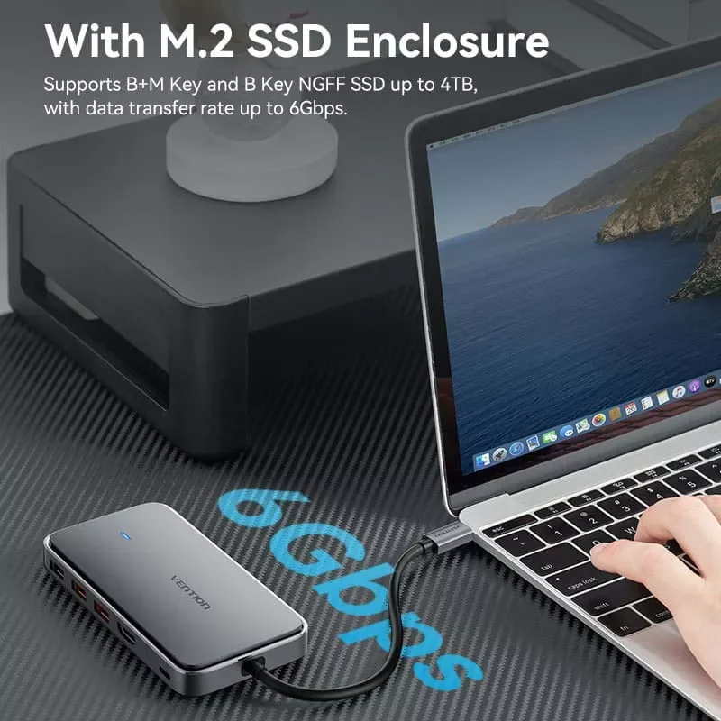 محطة توصيل Vention TPYBB USB-C 8 في 1 مع حاضنة M.2 SSD - Image 4
