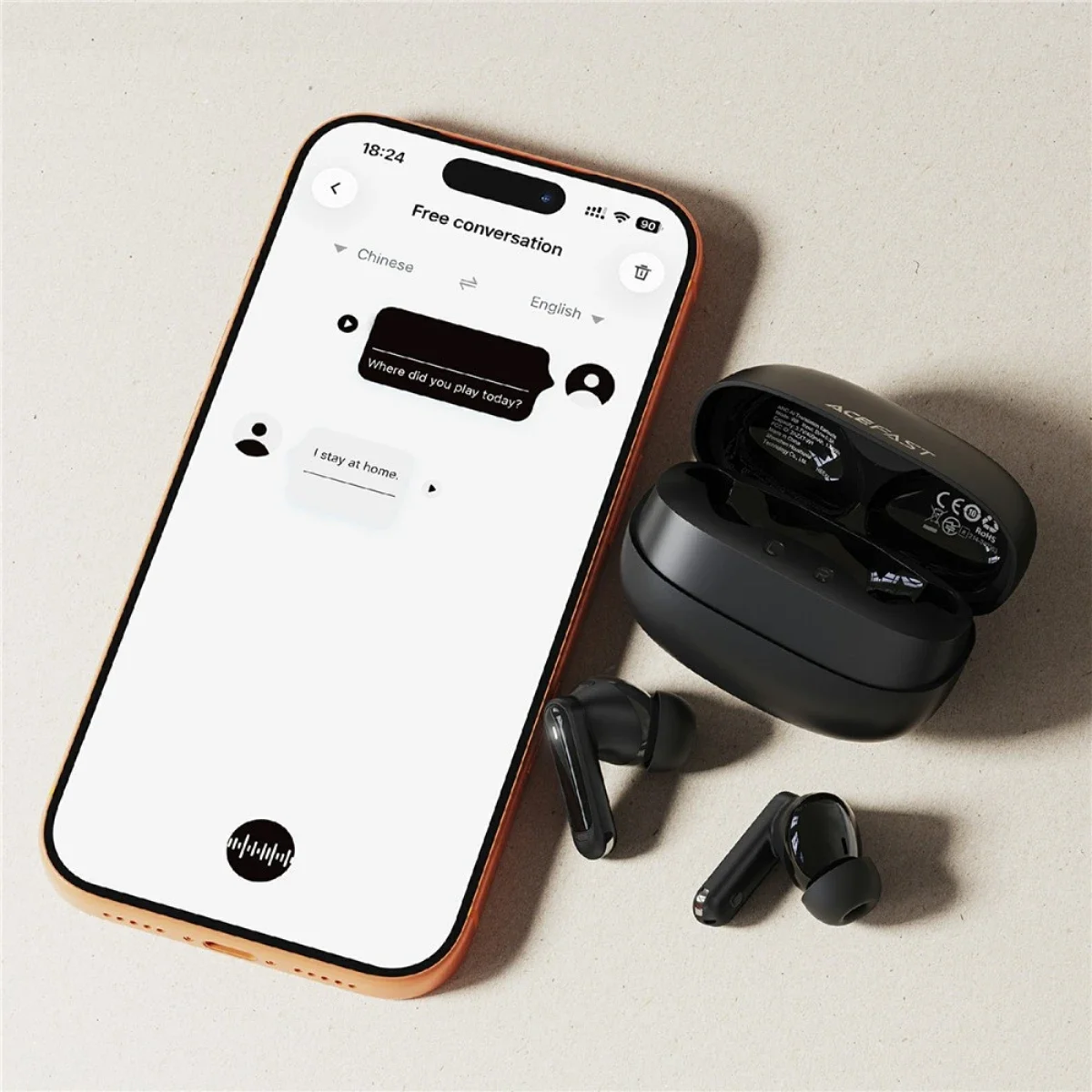 ACEFAST W8 AI Translation Wireless Earbuds with ANC and ENC, Bluetooth 6.0 - Black - Thumbnail 6