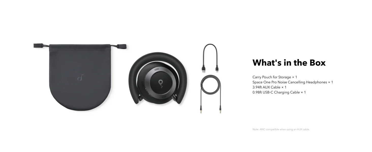 Anker Soundcore Space One Pro Wireless Noise Cancelling Headphones, Black - Thumbnail 14
