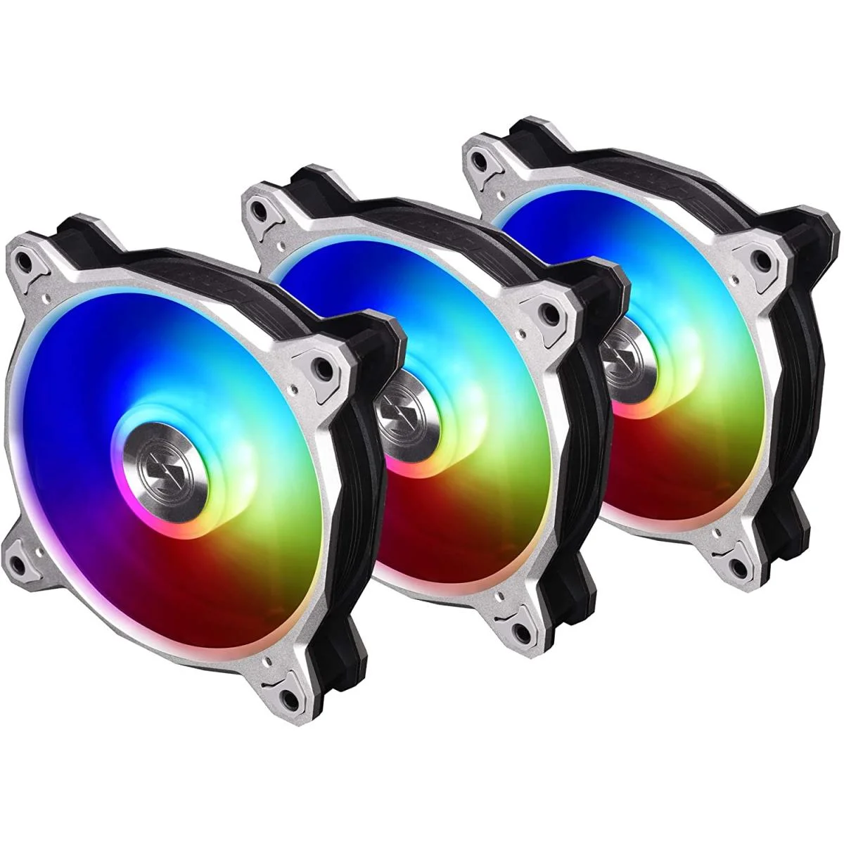 مروحة LIAN LI Bora Digital Series مقاس 120 مم بإضاءة ARGB وتحكم PWM، 3 مراوح، إطار فضي