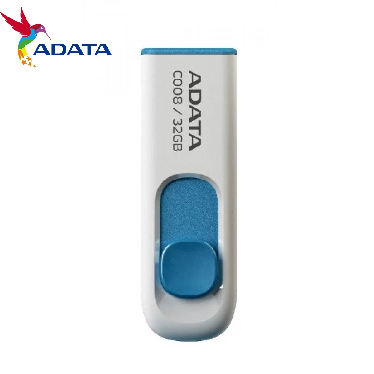 فلاش USB ADATA C008 بسعة 32GB وواجهة USB 2.0 قابل للسحب بدون غطاء أزرق