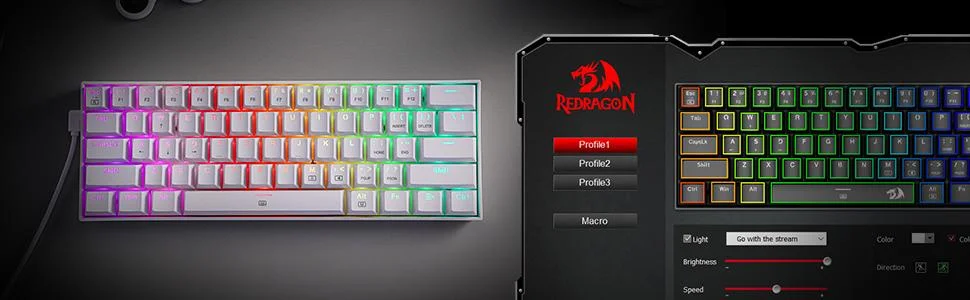 كيبورد ألعاب ميكانيكي Redragon K630 Dragonborn سلكي RGB بنسبة 60%، 61 مفتاح، سويتش أزرق خطي، أبيض - Thumbnail 12