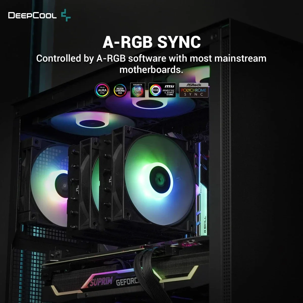 مبرد معالج هوائي DeepCool GAMMAXX أسود ببرجين وإضاءة ARGB، قدرة 260 واط و6 أنابيب نحاسية ومروحة PWM قياس 120 مم AG620 BK ARGB - Image 7