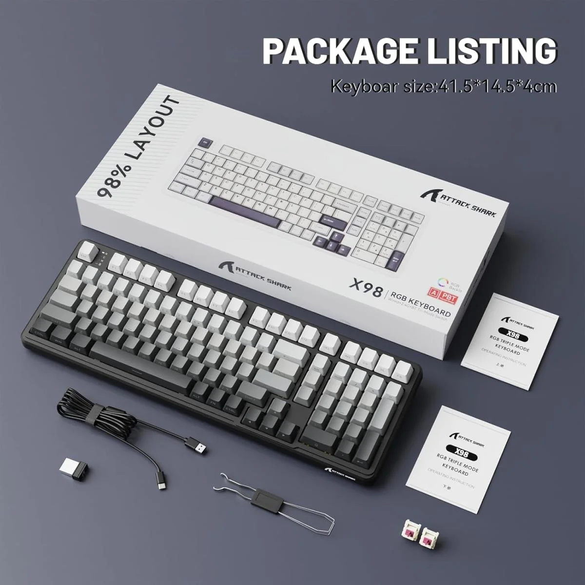 لوحة مفاتيح ألعاب ATTACK SHARK X98 ميكانيكية لاسلكية ثلاثية الاتصال بإضاءة RGB، Moonlit Night - Image 2
