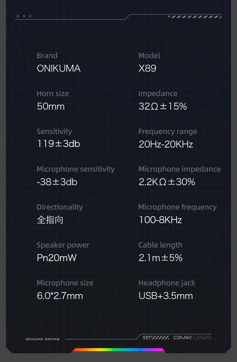 ONIKUMA X89 Gaming Headset with 3.5mm Jack, Surround Sound and RGB Lighting - Black - Thumbnail 23