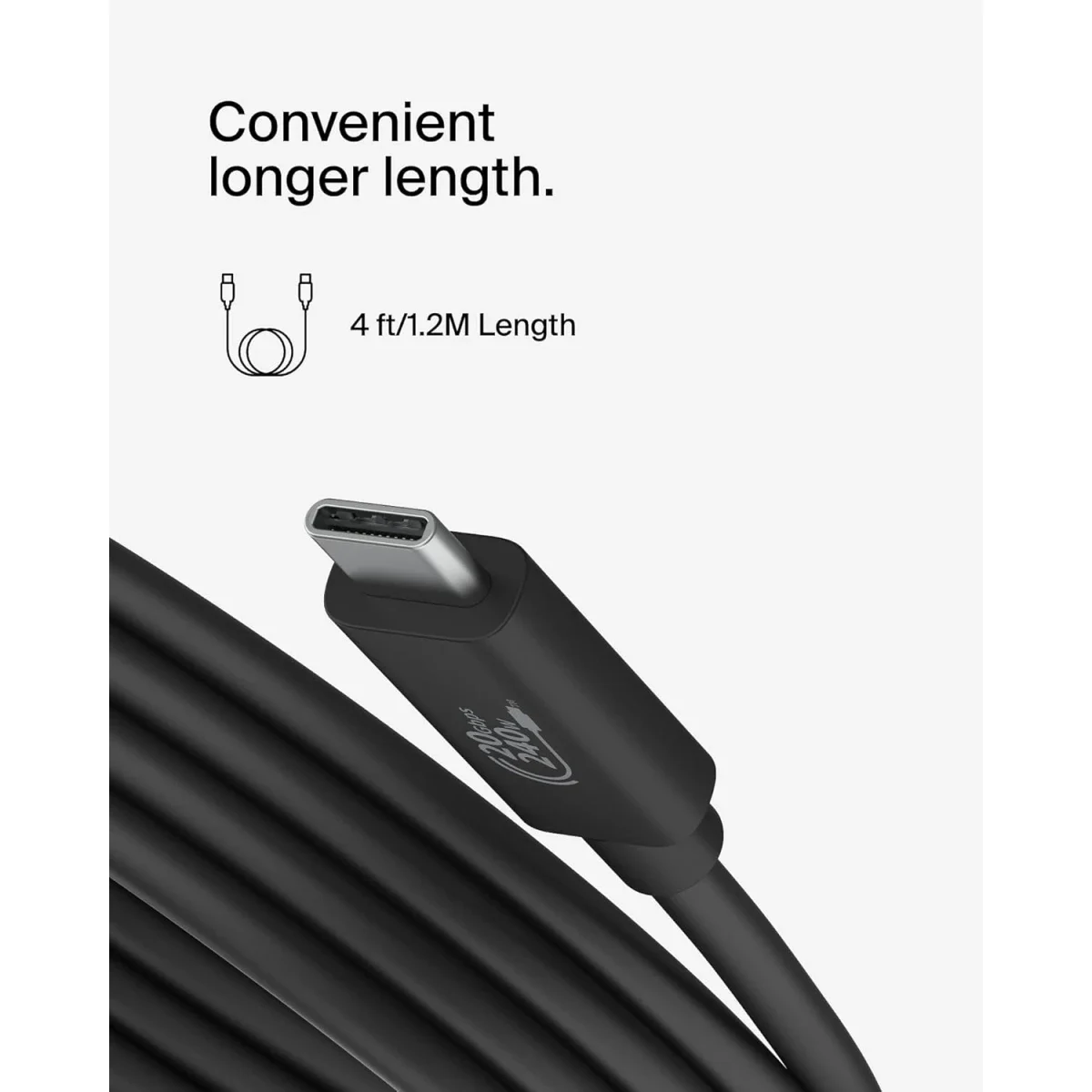 Belkin Connect USB4 USB-C to USB-C Cable 4ft/1.2M 240W 20Gbps Black - Image 3