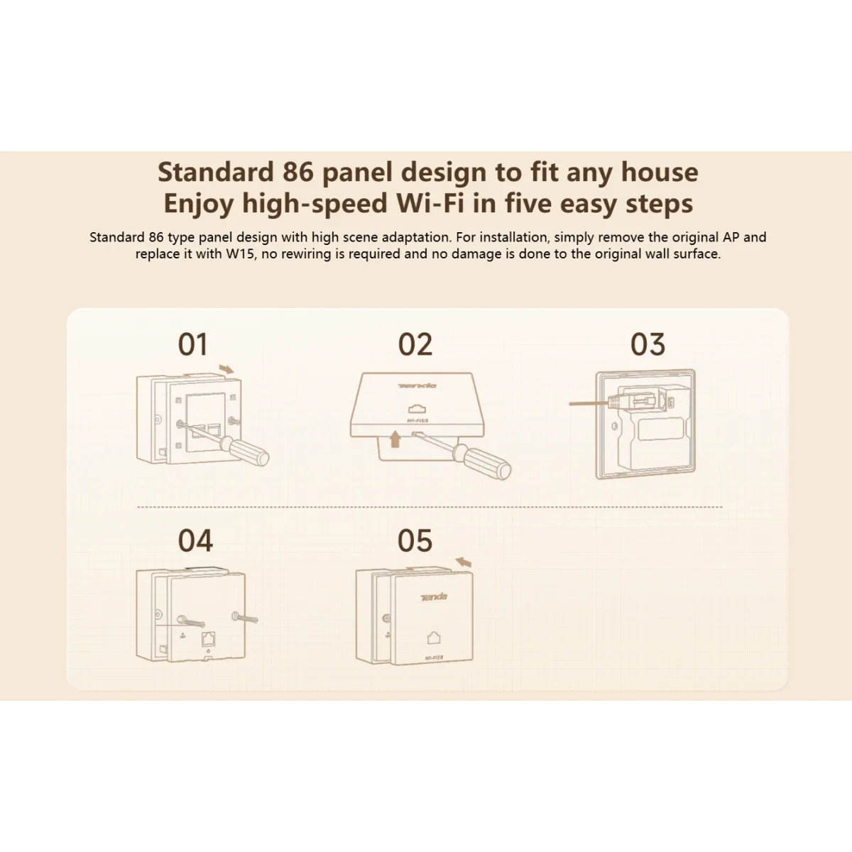 Tenda W15 AX3000 Dual-Band Wi-Fi 6 Gigabit In-Wall Access Point - Thumbnail 6