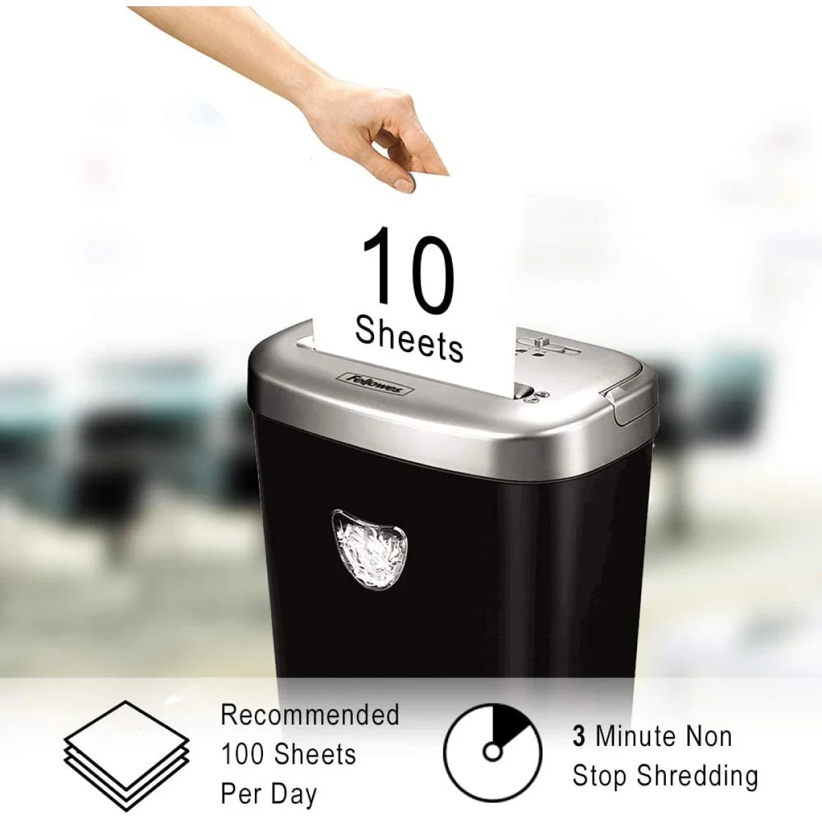آلة فرم الورق Fellowes Powershred 53C بتقطيع متقاطع لـ10 أوراق مع SafeSense - Thumbnail 2