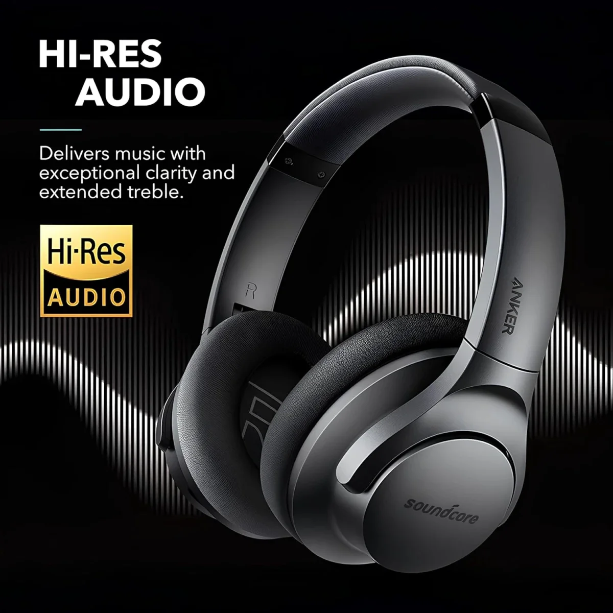 Anker Soundcore Life Q20 Hybrid ANC Wireless Over-Ear Bluetooth Headphones, 60H Playtime, Black - Thumbnail 2