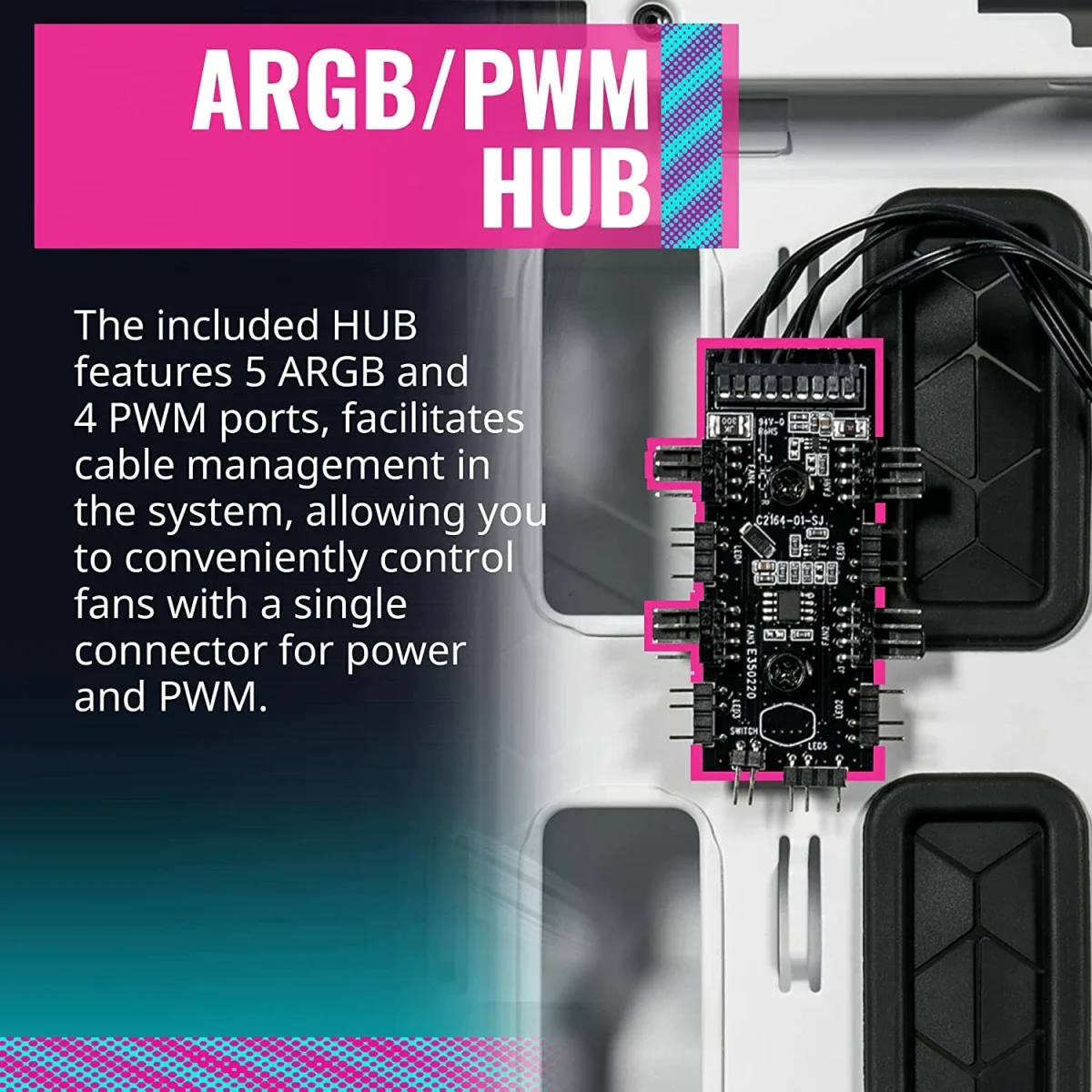 Cooler Master HAF 500 White Edition Mid-Tower PC Case with High Airflow Mesh, ARGB Fans, USB 3.2 Gen 2 Type-C - Thumbnail 9