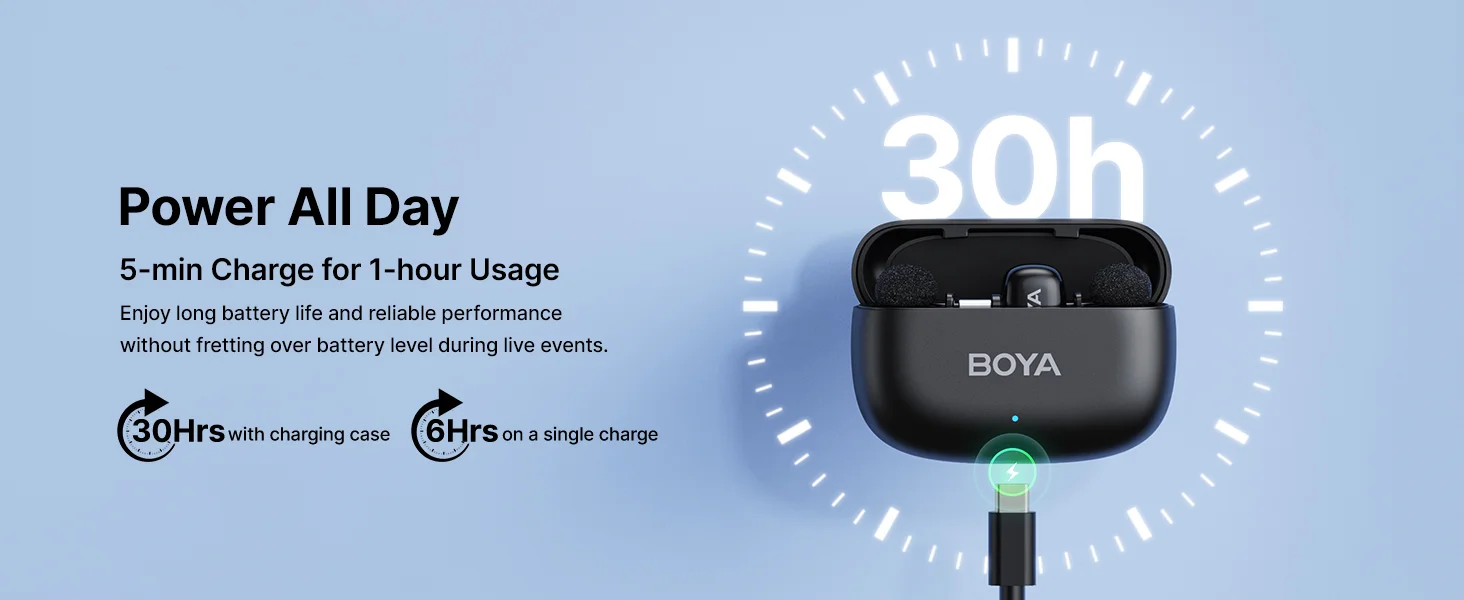 ميكروفون لافالير لاسلكي Boya Mini-14 بمنفذ USB-C وتقليل الضوضاء وبطارية 30 ساعة - Thumbnail 17