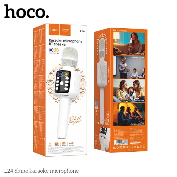 مايكروفون HOCO L24 بلوتوث للكاريوكي مع سماعة – أبيض - Image 4