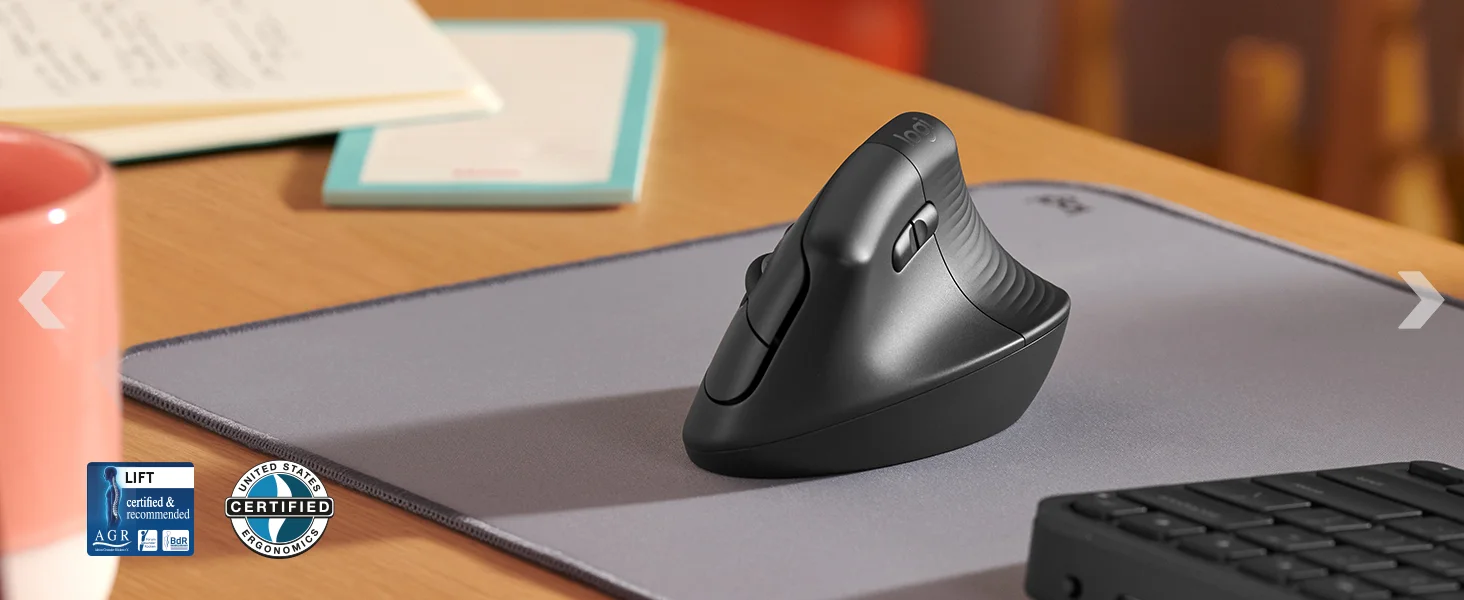 Logitech Lift Vertical Ergonomic Wireless Mouse, Graphite, 4 Buttons - Thumbnail 7