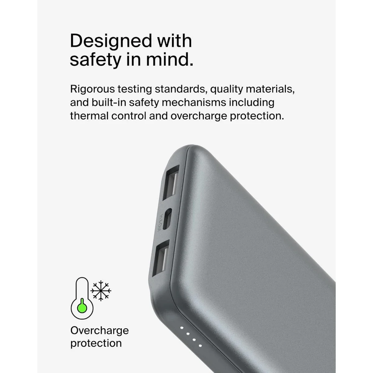 Belkin BoostCharge 10000mAh USB-C Power Bank with 2 USB-A Ports, 15W, Gray - Thumbnail 6
