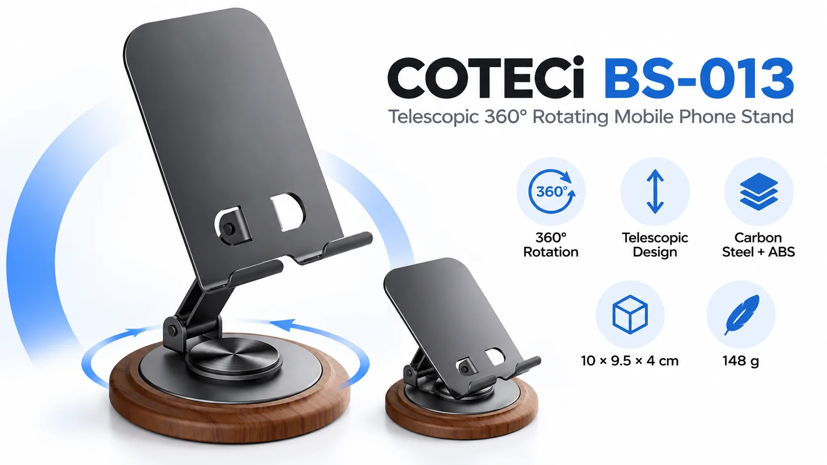 حامل موبايل Coteci BS-013 تلسكوبي دوّار 360° - Thumbnail 10