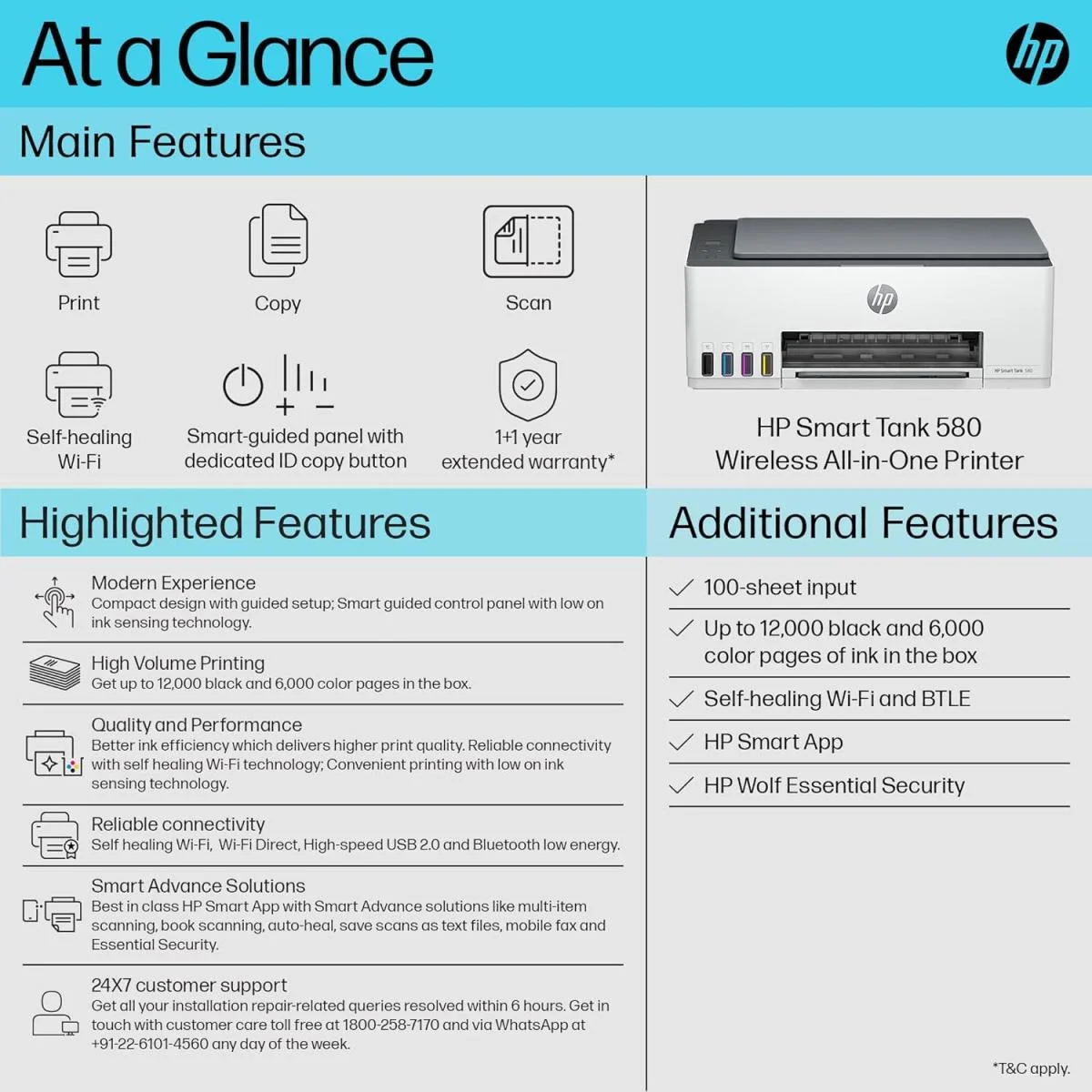طابعة HP Smart Tank 580 متعددة الوظائف بخزان حبر لاسلكية للطباعة والنسخ والمسح الضوئي - Thumbnail 3