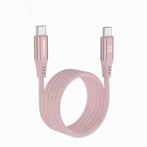 كيبل Pisen CC-FC22-1000 من USB-C إلى USB-C مغناطيسي مجدول 60W بطول 1 متر، وردي - Thumbnail 5