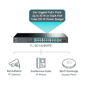 سويتش شبكات TP-LINK TL-SG1428PE جيجابت 28 منفذ سهل الإدارة PoE+ مع 24 منفذ PoE+ و2 منفذ SFP وقدرة 250W - Thumbnail 7