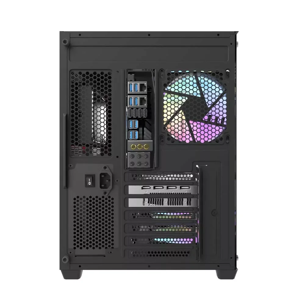 DarkFlash C285P V2 Luxury ATX Dual-Chamber PC Case with Dual Glass Panels - Black - Thumbnail 3