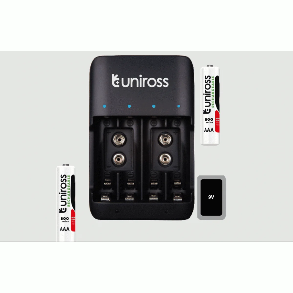شاحن Uniross UCU004A متعدد ومضغوط عبر USB مع 4 بطاريات AA 2100 قابلة للشحن - Thumbnail 4