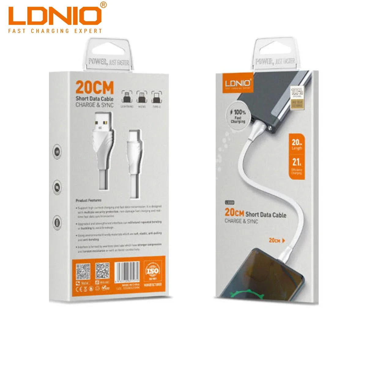 كابل بيانات USB LDNIO LS550 لهواتف Samsung بطول 20 سم