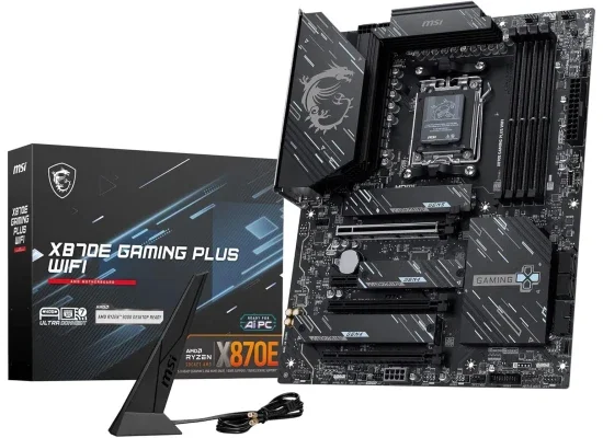 لوحة أم ألعاب MSI ATX AM5 DDR5 Wi‑Fi 7 بسرعة 8200+ MT/s OC وPCIe 5.0 X870E GAMING PLUS WIFI