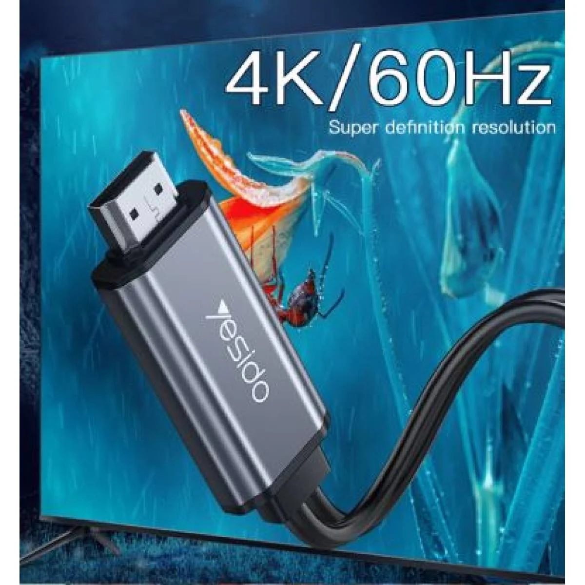 كيبل فيديو YESIDO HM02 من Type-C إلى HDMI بطول 2 متر 4K 60Hz - Image 2