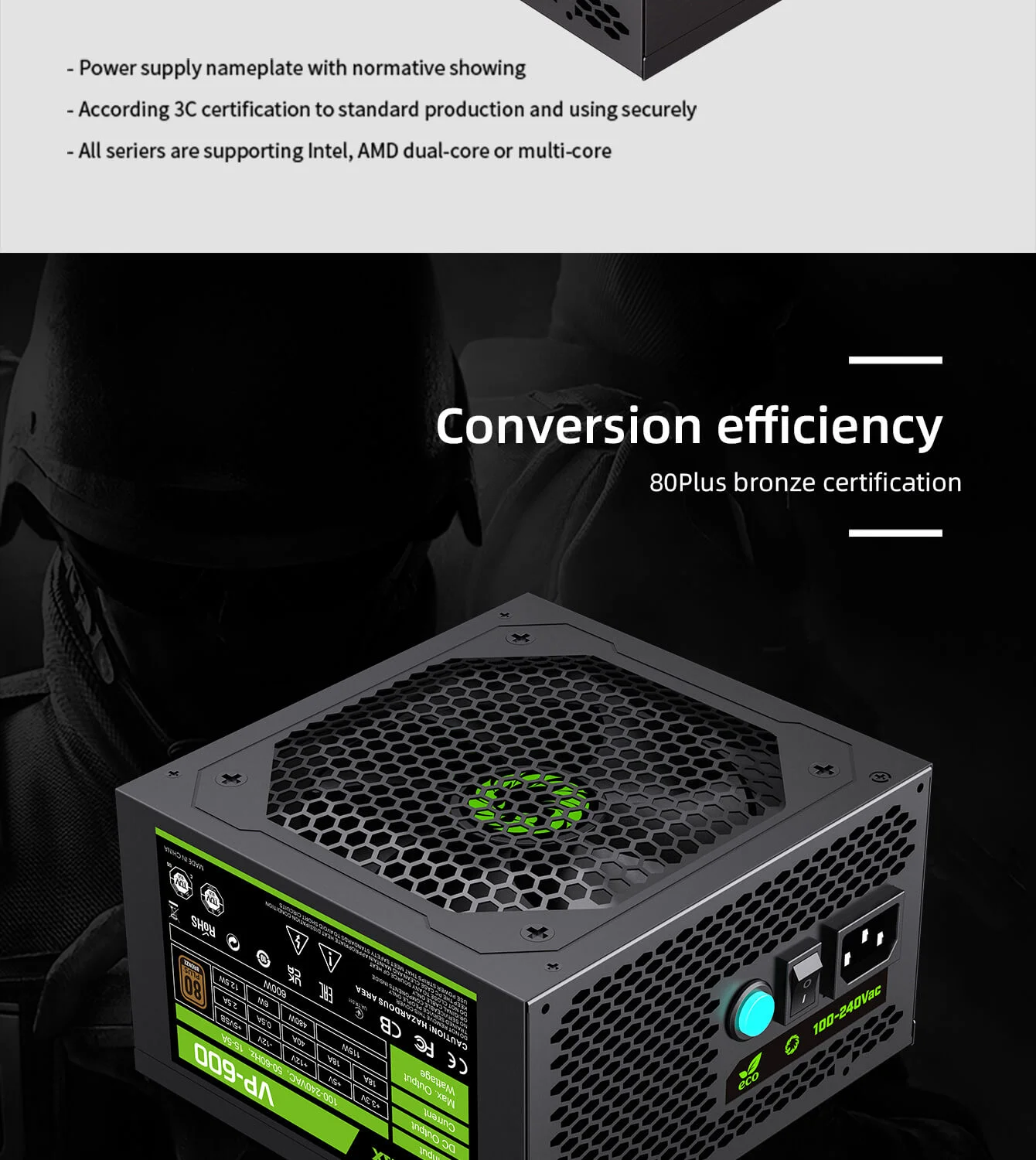 GameMax VP-600 600W 80 PLUS Bronze Power Supply with ECO Mode - Thumbnail 11