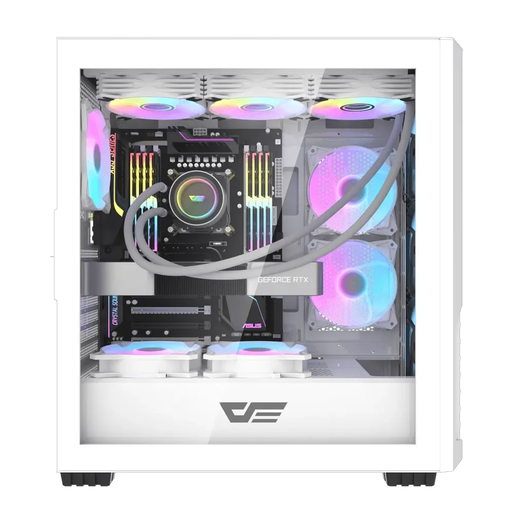 كيس كمبيوتر DarkFlash DF2100 ميد تاور ATX أبيض مع 4 مراوح ARGB مركبة مسبقاً - Thumbnail 3